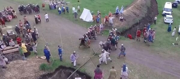 Javelin-thrower takes down drone at Russian medieval reenactment festival Javelin-thrower takes down drone at Russian medieval reenactment festival - Sputnik International