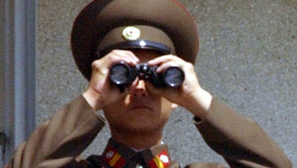 A North Korean military soldier uses a pair of binoculars - Sputnik International
