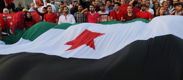 Syrian protesters hold a giant Syrian opposition flag (File) Syrian protesters hold a giant Syrian opposition flag (File) - Sputnik International