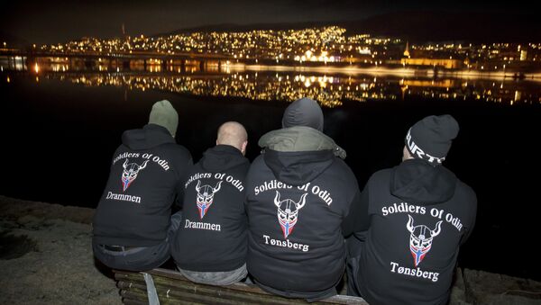 Members of the so-called Soldiers of Odin volunteer street patrol are pictured as they patrol through the streets of Drammen, Norway, on Sunday night, February 21, 2016 - Sputnik International