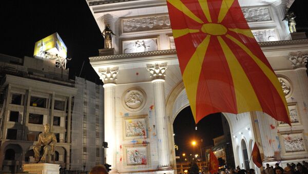 Opposition protesters in the center of the Macedonian capital, Skopje - Sputnik International