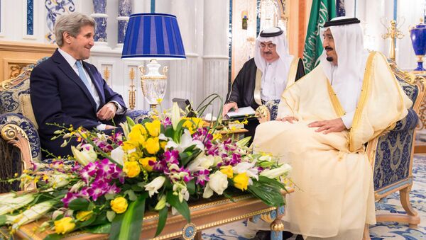 In this May 15, 2016 photo released by the Saudi Press Agency, SPA, Saudi Arabia King Salman bin Abdul Aziz, right, meets with U.S. Secretary of State John Kerry in Jiddah, Saudi Arabia - Sputnik International