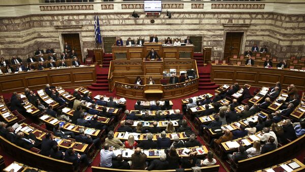 Greece's Prime Minister Alexis Tsipras addresses lawmakers during a parliamentary session in Athens. - Sputnik International