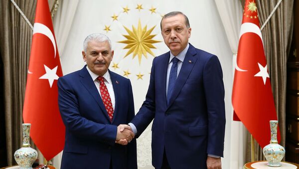 Turkish President Tayyip Erdogan (R) meets with incoming Prime Minister Binali Yildirim at the Presidential Palace in Ankara, Turkey, May 22, 2016. - Sputnik International