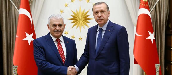 Turkish President Tayyip Erdogan (R) meets with incoming Prime Minister Binali Yildirim at the Presidential Palace in Ankara, Turkey, May 22, 2016. Turkish President Tayyip Erdogan (R) meets with incoming Prime Minister Binali Yildirim at the Presidential Palace in Ankara, Turkey, May 22, 2016. - Sputnik International