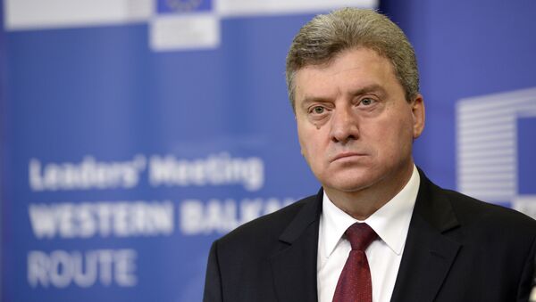 Macedonian President Gjorge Ivanov holds a press conference ahead of an EU-Balkans mini summit at the EU headquarters in Brussels on October 25, 2015. - Sputnik International