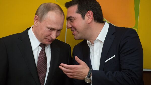 May 27, 2016. Russian President Vladimir Putin and Greek Prime Minister Alexis Tsipras following Russian-Greek talks in Athens. - Sputnik International