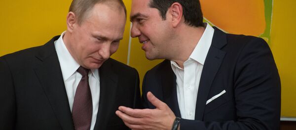 May 27, 2016. Russian President Vladimir Putin and Greek Prime Minister Alexis Tsipras following Russian-Greek talks in Athens. May 27, 2016. Russian President Vladimir Putin and Greek Prime Minister Alexis Tsipras following Russian-Greek talks in Athens. - Sputnik International