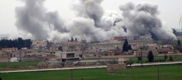 Smoke rising from the neightbourhood of Syrian city Tel Abyad during clashes between Daesh and People's Protection Units (YPG) - Sputnik International