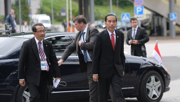 19 May 2016. President of Indonesia Joko Widodo, front, prior to the reception hosted by Russian President Vladimir Putin in honour of the ASEAN-Russia Summit leaders. - Sputnik International