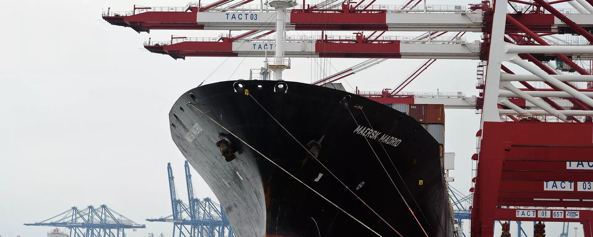 Containers are loaded onto a cargo ship at the Tianjin port in China - Sputnik International, 1920, 06.03.2025