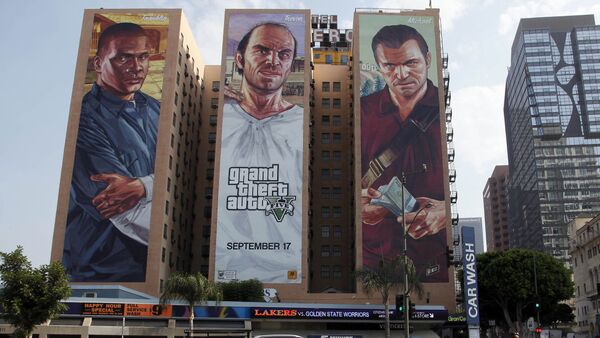 This Tuesday, Sept. 10, 2013 photo shows the Grand Theft Auto V  billboard at Figueroa Hotel in Los Angeles - Sputnik International