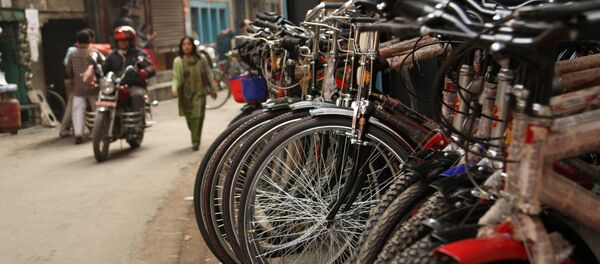 Street parking for bicycles in Kathmandu Street parking for bicycles in Kathmandu - Sputnik International