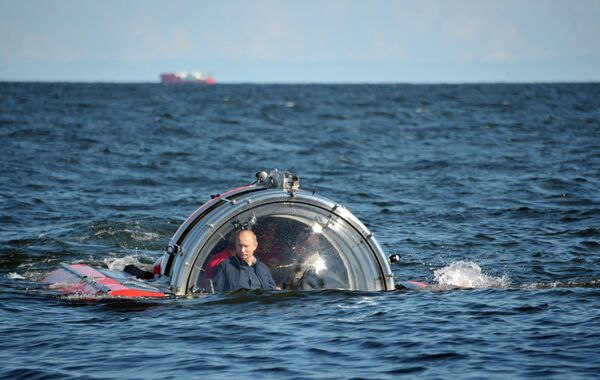 Russian President Vladimir Putin following a dive in a Sea Explorer 5 submersible to the sunken screw-driven sailing ship Oleg in the Bay of Finland which sank in 1869. (File) Russian President Vladimir Putin following a dive in a Sea Explorer 5 submersible to the sunken screw-driven sailing ship Oleg in the Bay of Finland which sank in 1869. (File) - Sputnik International