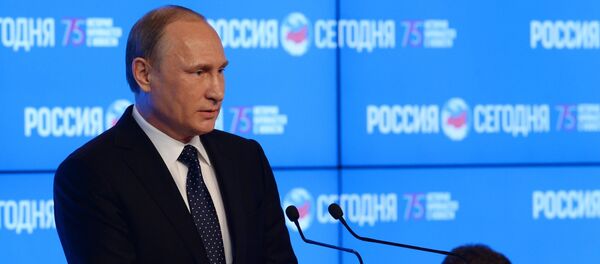 Russian President Vladimir Putin speaks at the New Era of Journalism: Farewell to Mainstream international media forum at the Rossiya Segodnya International Multimedia Press Center Russian President Vladimir Putin speaks at the New Era of Journalism: Farewell to Mainstream international media forum at the Rossiya Segodnya International Multimedia Press Center - Sputnik International