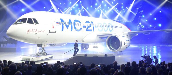 June 8, 2016. Prime Minister Dmitry Medvedev speaks at a presentation of MC-21-300 mid-range aircraft at the Irkutsk Aircraft Plant (Irkut Corporation). - Sputnik International