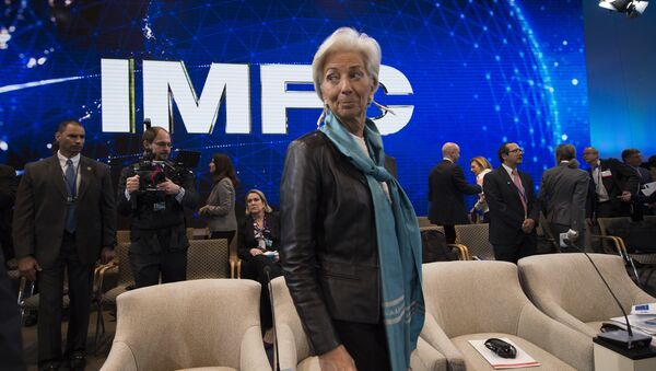 IMF Managing Director Christine Lagarde arrives for the IMFC Plenary Session during the IMF and World Bank Group 2016 Spring Meetings on April 16, 2016 in Washington, DC - Sputnik International