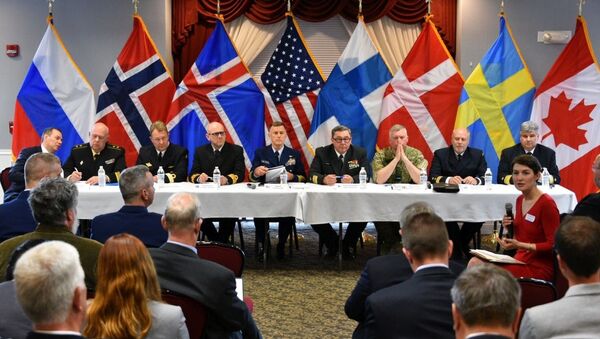 The heads of the eight Arctic nations' coast guards take part in the Arctic Coast Guard Forum Academic Roundtable at Coast Guard base Boston - Sputnik International
