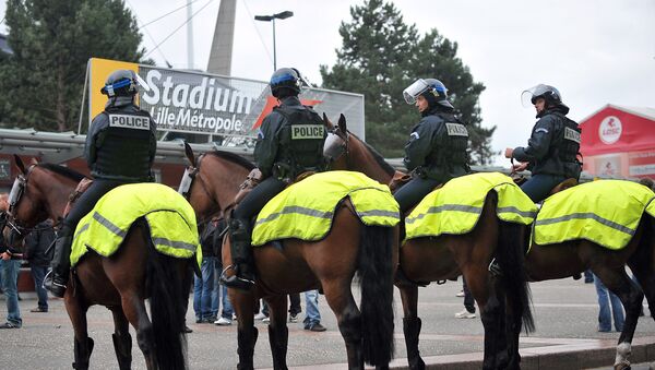 French mounted riot police stand in front of the metropole stadium (file) - Sputnik International