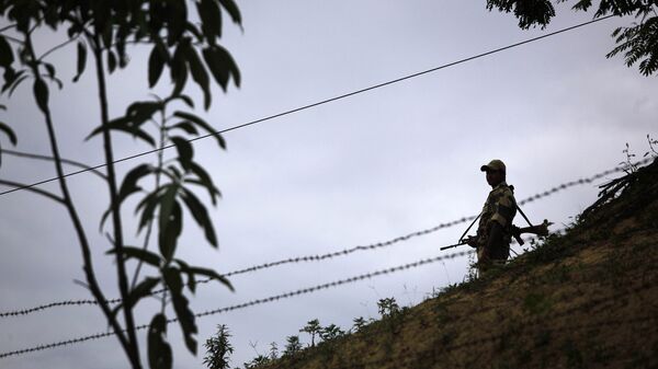 An Indian Border Security Force (BSF) soldier stands guard at the border outpost at Lathitilla near the India-Bangladesh border in Karimganj district of Assam, India. (File) - Sputnik International