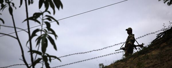 An Indian Border Security Force (BSF) soldier stands guard at the border outpost at Lathitilla near the India-Bangladesh border in Karimganj district of Assam, India. (File) - Sputnik International
