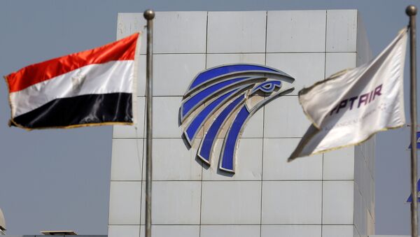 Egypt and EgyptAir flags are seen infront of an Egyptair in-flight service building at Cairo International Airport, Egypt, May 19, 2016. - Sputnik International