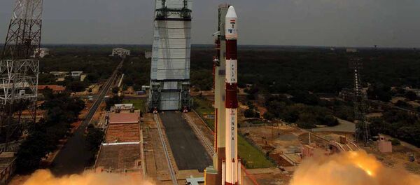 In this handout picture taken on September 23, 2009, Indian Space Research Organisation (ISRO) Polar Satellite Launch Vehicle (PSLV)-C14 is launched from The Satish Dhawan Space Centre (SDSC) SHAR in Sriharikota In this handout picture taken on September 23, 2009, Indian Space Research Organisation (ISRO) Polar Satellite Launch Vehicle (PSLV)-C14 is launched from The Satish Dhawan Space Centre (SDSC) SHAR in Sriharikota - Sputnik International