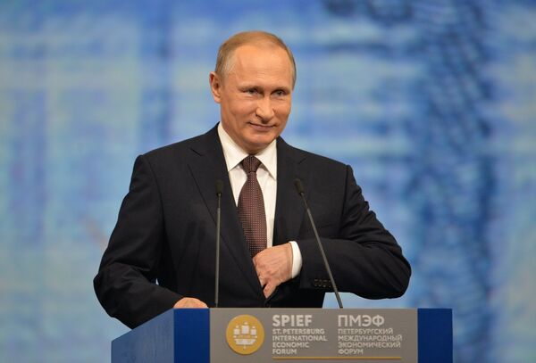 Russian President Vladimir Putin delivers his address at the plenary session of the St. Petersburg International Economic Forum. Russian President Vladimir Putin delivers his address at the plenary session of the St. Petersburg International Economic Forum. - Sputnik International