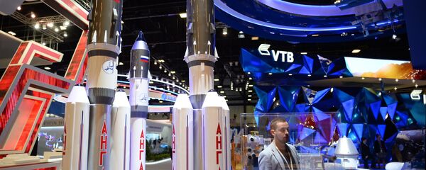 Stand of the Roskosmos state corporation in the Expoforum exhibition center before the opening of the 20th St. Petersburg International Economic Forum - Sputnik International
