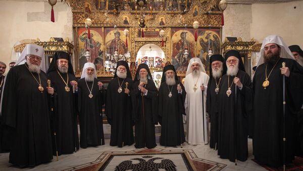 In this Friday, June 17, 2016 photo released by Holy and Great Council, leaders of ten Orthodox churches pose for a family picture at the Orthodox Academy of the Greek island of Crete - Sputnik International