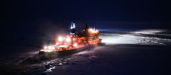 A helicopter view of NS 50 Let Pobedy nuclear-powered icebreaker sailing toward the North Pole A helicopter view of NS 50 Let Pobedy nuclear-powered icebreaker sailing toward the North Pole - Sputnik International