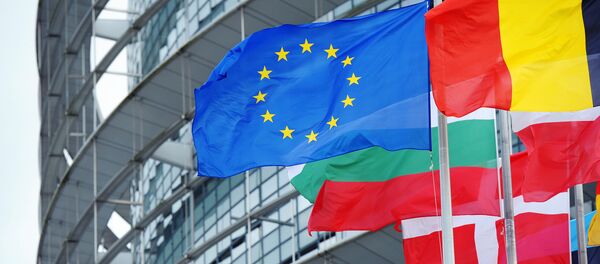 The European Union flag fly amongst European Union member countries' national flags in front of the European Parliament in Strasbourg, eastern France. - Sputnik International