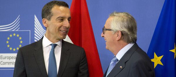 European Commission President Jean-Claude Juncker, right, greets Austrian Federal Chancellor Christian Kern prior to a meeting at EU headquarters in Brussels on Wednesday, June 22, 2016. European Commission President Jean-Claude Juncker, right, greets Austrian Federal Chancellor Christian Kern prior to a meeting at EU headquarters in Brussels on Wednesday, June 22, 2016. - Sputnik International