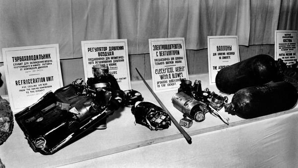 Parts of the U2 american plane shot down on May 1, 1960 over Soviet Union are displayed, on May 14, 1960 in Moscow. (File) - Sputnik International
