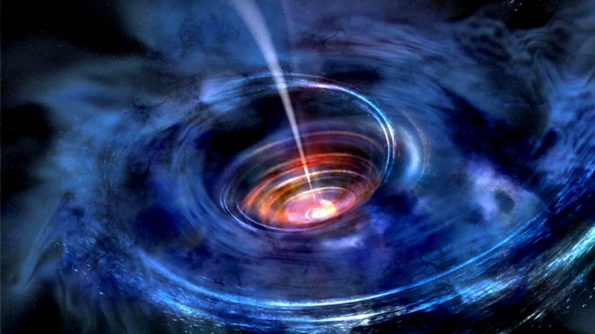 In this artist's rendering, a thick accretion disk has formed around a supermassive black hole following the tidal disruption of a star that wandered too close.  - Sputnik International, 1920, 11.03.2021
