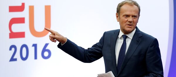 European Council President Donald Tusk gestures as he briefs the media after Britain voted to leave the bloc, in Brussels, Belgium, June 24, 2016. - Sputnik International