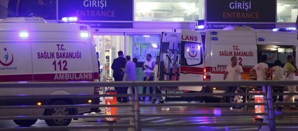 Ambulance cars arrive at Turkey's largest airport, Istanbul Ataturk, Turkey, following a blast June 28, 2016. Ambulance cars arrive at Turkey's largest airport, Istanbul Ataturk, Turkey, following a blast June 28, 2016. - Sputnik International