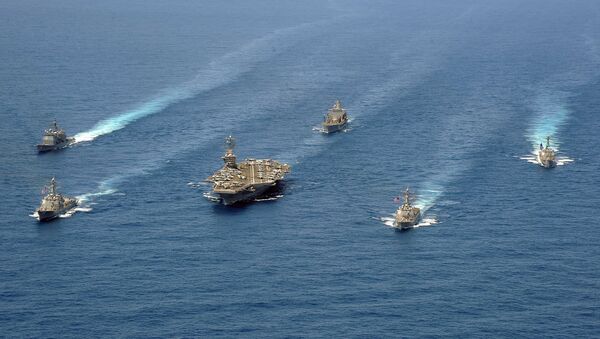 Ships from Carrier Strike Group 8 are in formation for a photo exercise in the Atlantic Ocean - Sputnik International