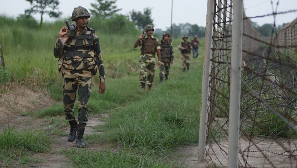 Indian Border Security Force (BSF) soldiers patrol along the Pargwal area of India-Pakistan international border in Akhnoor, Jammu and Kashmir, India (File) - Sputnik International