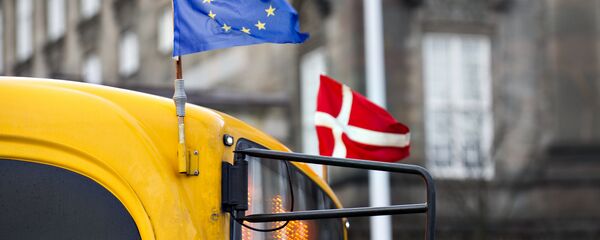 European flag and a Danish flag flying on a bus in Copenhagen (File) European flag and a Danish flag flying on a bus in Copenhagen (File) - Sputnik International