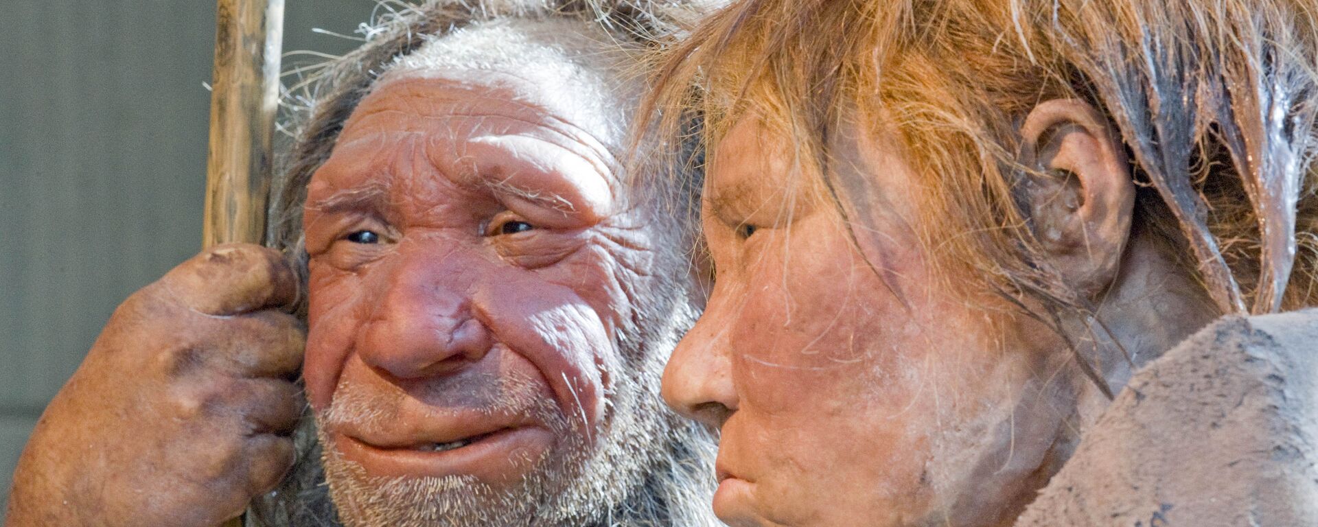 The prehistoric Neanderthal man N, left, is visited for the first time by another reconstruction of a homo neanderthalensis called Wilma, right, at the Neanderthal museum in Mettmann, Germany, Friday, March 20, 2009 - Sputnik International, 1920, 24.06.2021