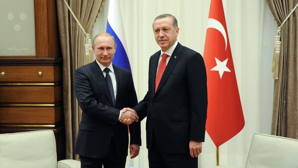 Russian President Vladimir Putin, left, and his Turkish counterpart Recep Tayyip Erdogan shake hands (File) - Sputnik International