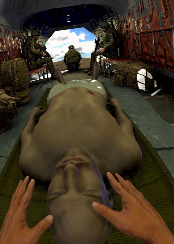 The MR components include an inflatable tunnel which replicates the inside of a Chinook complete with seats, webbing, weapons, virtual 3D models and scenery and the latest augmented reality headsets. The MR components include an inflatable tunnel which replicates the inside of a Chinook complete with seats, webbing, weapons, virtual 3D models and scenery and the latest augmented reality headsets. - Sputnik International