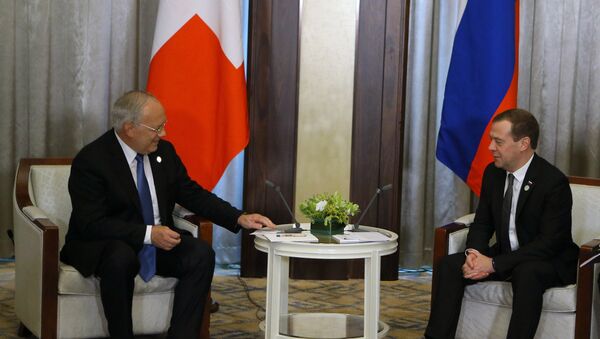 Russian Prime Minister Dmitry Medvedev and Swiss President Johann Schneider-Ammann on the sidelines of the Asia–Europe Meeting in Mongolia. - Sputnik International