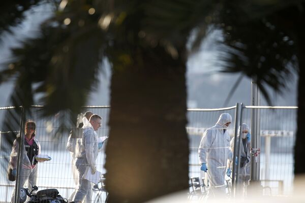 French forensic police continue their investigation as they gather clues the day after a truck at high speed ran into a crowd killing scores celebrating the Bastille Day July 14 national holiday on the Promenade des Anglais in Nice, France, July 15, 2016. French forensic police continue their investigation as they gather clues the day after a truck at high speed ran into a crowd killing scores celebrating the Bastille Day July 14 national holiday on the Promenade des Anglais in Nice, France, July 15, 2016. - Sputnik International