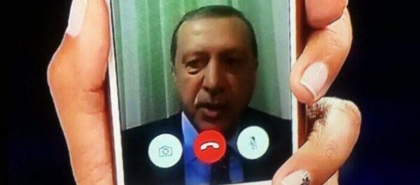 Telephone statement by Turkish President Recep Tayyip Erdogan, shown on the news on TV at an Istanbul home. Telephone statement by Turkish President Recep Tayyip Erdogan, shown on the news on TV at an Istanbul home. - Sputnik International