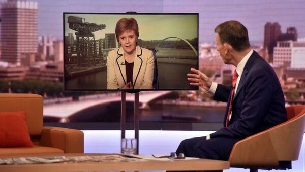 Scotland's First Minister Nicola Sturgeon is seen speaking via videolink on the BBC's Andrew Marr Show in this photograph received via the BBC in London, Britain July 17, 2016. - Sputnik International