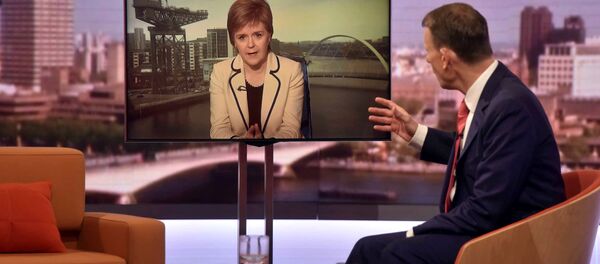 Scotland's First Minister Nicola Sturgeon is seen speaking via videolink on the BBC's Andrew Marr Show in this photograph received via the BBC in London, Britain July 17, 2016. Scotland's First Minister Nicola Sturgeon is seen speaking via videolink on the BBC's Andrew Marr Show in this photograph received via the BBC in London, Britain July 17, 2016. - Sputnik International