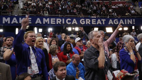 Republican National Convention delegates yell and scream at the Republican National Convention in Cleveland. - Sputnik International