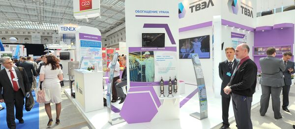 Participants of the 4th International Forum ATOMEXPO at the stand of Fuel Company TVEL set up at the specialized exhibition of nuclear industry and related sectors organizations Participants of the 4th International Forum ATOMEXPO at the stand of Fuel Company TVEL set up at the specialized exhibition of nuclear industry and related sectors organizations - Sputnik International